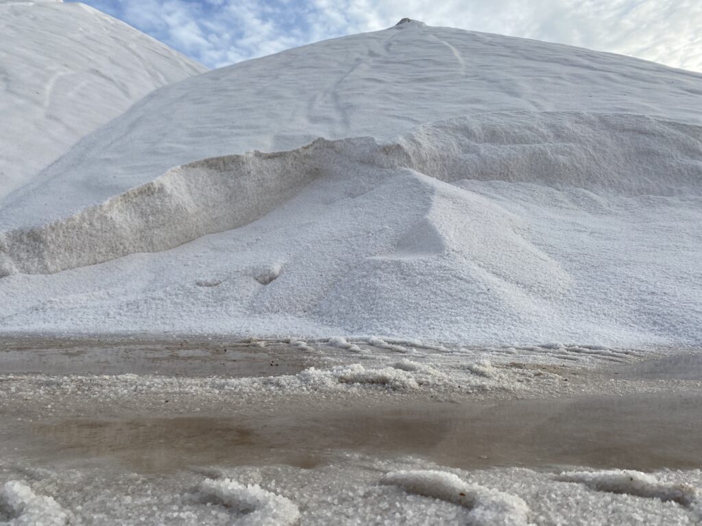 Tall mound of salt in a salt flat site in Torrevieja Spain