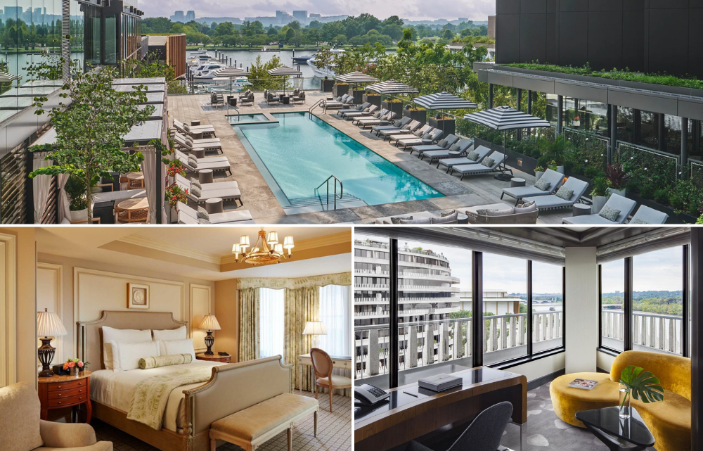 Photo collage of images from three of the best Washington DC hotels