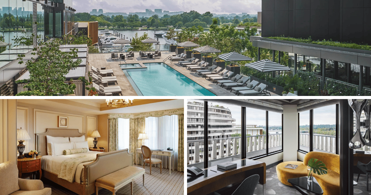 Photo collage of images from three of the best Washington DC hotels