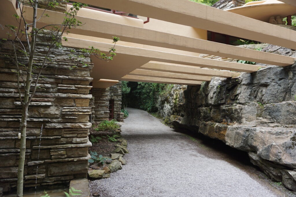 Walking path on exterior of Fallingwater house