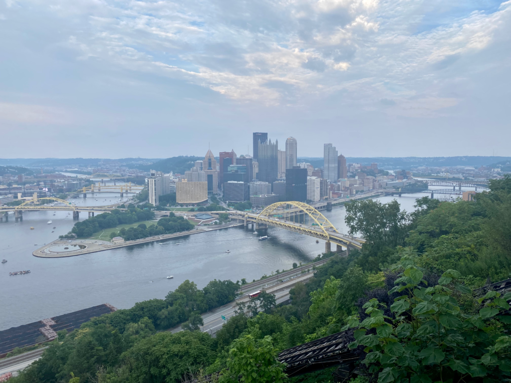City view of Pittsburgh Pennsylvania from a high lookout point